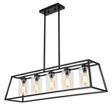 Kitchen Island Lightingr 5_Light Black Chandeliers for Dining Room Light Fixtures Over Table Rectangle Island Lights for Kitchen with Cylinder Clear GlassChandelier for Kitchen