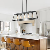 Kitchen Island Lightingr 5_Light Black Chandeliers for Dining Room Light Fixtures Over Table Rectangle Island Lights for Kitchen with Cylinder Clear GlassChandelier for Kitchen