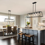 Kitchen Island Lightingr 5_Light Black Chandeliers for Dining Room Light Fixtures Over Table Rectangle Island Lights for Kitchen with Cylinder Clear GlassChandelier for Kitchen