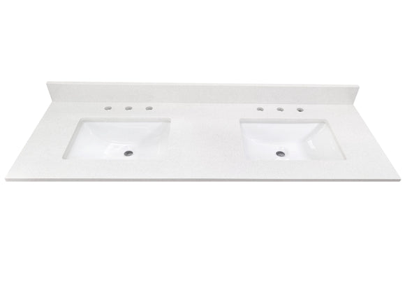 allen + roth Meridian 61-in x 22-in White/Polished Engineered Marble Undermount Double Sink 3-Hole Bathroom Vanity Top