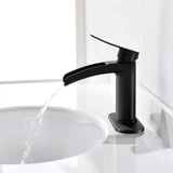 Phiestina Matte Black Single Hole Waterfall Bathroom Sink Faucet Single Handle, with 6-Inch Deck Plate & Metal Pop Up Drain Assembly, NS-SF01-MB