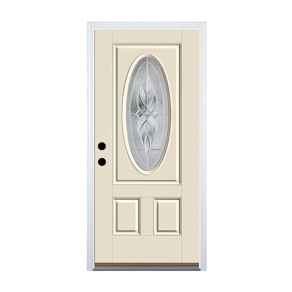 Therma-Tru Varissa Entry Door 36-in x 80-in Fiberglass Oval Lite Right-Hand Inswing Unfinished Prehung Front Door with Brickmould Insulating Core