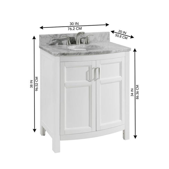 allen + roth Moravia 30-in White Undermount Single Sink Bathroom Vanity with Natural Carrara Marble Top