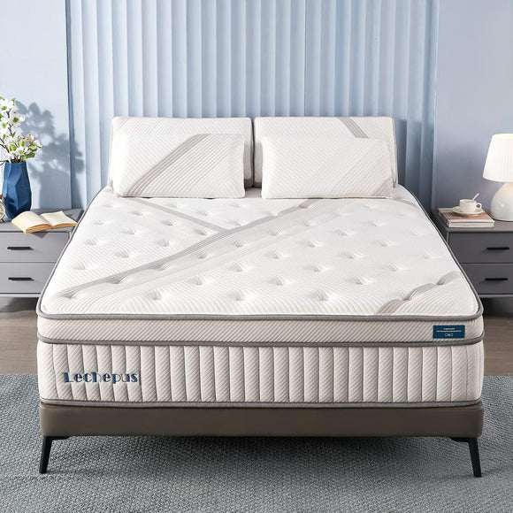 Full Mattress,Lechepus 14 Inch Hybrid Memory Foam Mattresses with Pocket Springs,Mattress in Box,Plush Feel Euro Top Mattress for Cool Sleep & Back Pain Relief,CertiPUR-US Foam