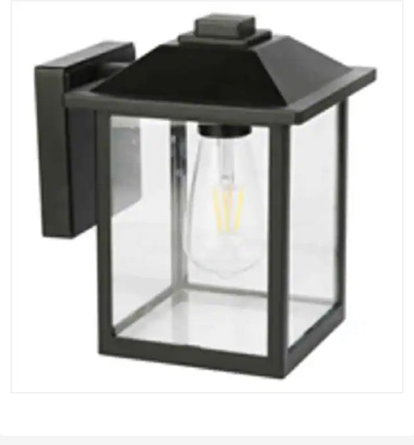 1-Light 12 in. Black Hardwired Classic Outdoor Wall Lantern Sconce with Clear Glass