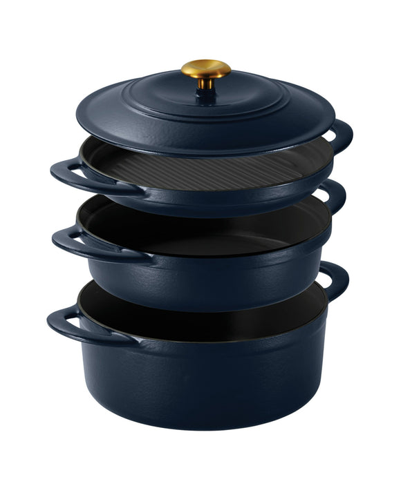 Tramontina 4-Piece Stackable Enamel Cast Iron Cookware Set (black and gold )