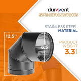 DuraVent DVL 6DVL-E90 6'' Galvanized Steel/Stainless Steel Double Wall Stove Pipe, 90 Degree Elbow Connector for Vent and Exhaust, Black