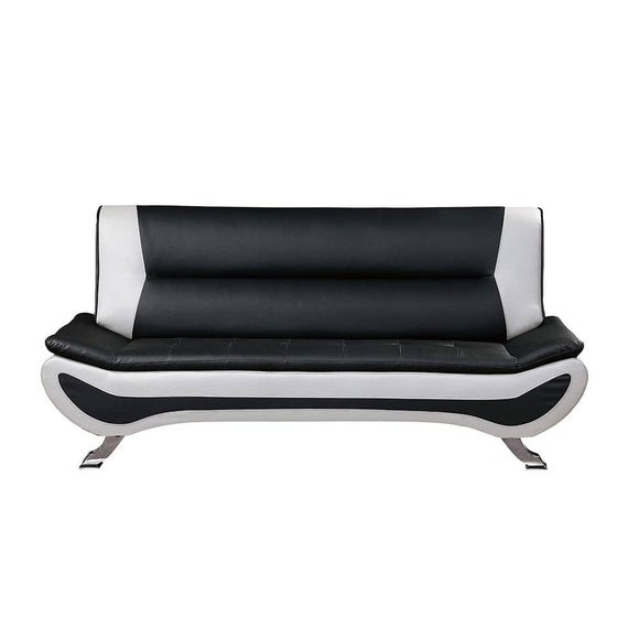 Emerson 77.5 in. W Armless Faux Leather Rectangle Sofa in. Black and White