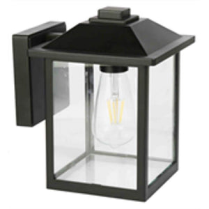 1-Light 12 in. Black Hardwired Classic Outdoor Wall Lantern Sconce with Clear Glass