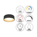 Alton 13 in. 1-Light Black and Wood Modern Integrated LED Flush Mount Ceiling Light for Hallway and Bedroom