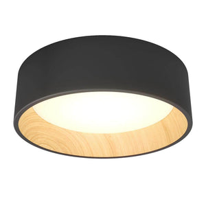 Alton 13 in. 1-Light Black and Wood Modern Integrated LED Flush Mount Ceiling Light for Hallway and Bedroom