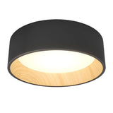 Alton 13 in. 1-Light Black and Wood Modern Integrated LED Flush Mount Ceiling Light for Hallway and Bedroom