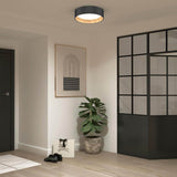 Alton 13 in. 1-Light Black and Wood Modern Integrated LED Flush Mount Ceiling Light for Hallway and Bedroom