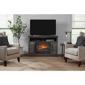 Wolcott 48 in. Freestanding Electric Fireplace TV Stand in Brown Oak