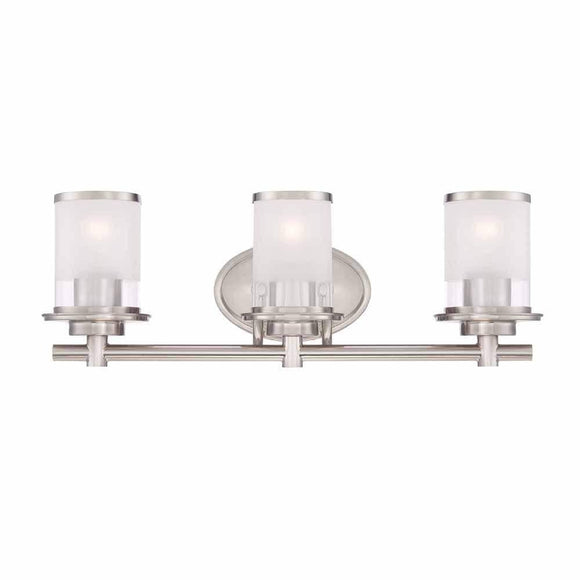 Truitt 23.25 in. 3-Light Brushed Nickel Transitional Bathroom Vanity Light with Frosted and Clear Edge Glass Shades