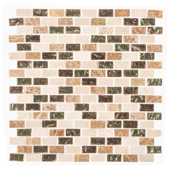 Molten 11.875 in. x 11.25 in. Interlocking Cream Glass/Cream and Emperador Marble Mosaic Tile (.927 sq. ft./Each)