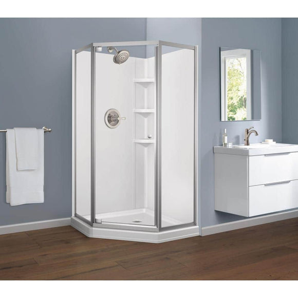 Foundations 38 in. W x 74 in. H Neo-Angle Pivot Framed Corner Shower Enclosure in Chrome