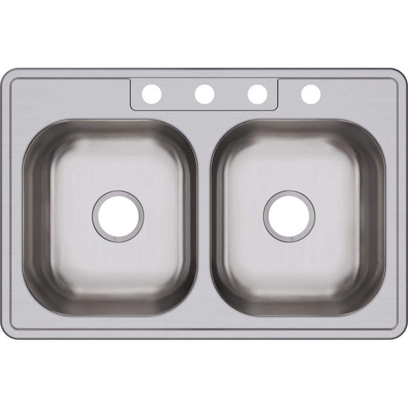 Dayton Drop-In Stainless Steel 33 in. 4-Hole 50/50 Double Bowl Kitchen Sink