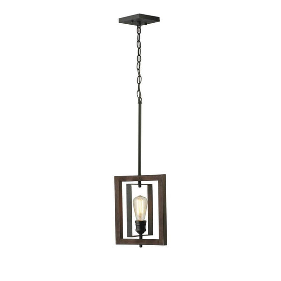 Palermo Grove 10 in. 1-Light Gilded Iron Farmhouse Kitchen Island Mini-Pendant with Hand Painted Walnut Accents