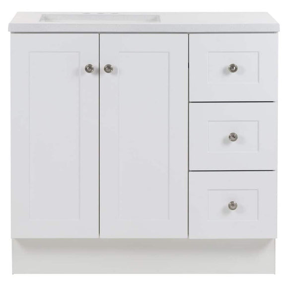 Bannister 36.5 in. W x 18.75 in. D x 35.14 in. H Bath Vanity in White with White Top