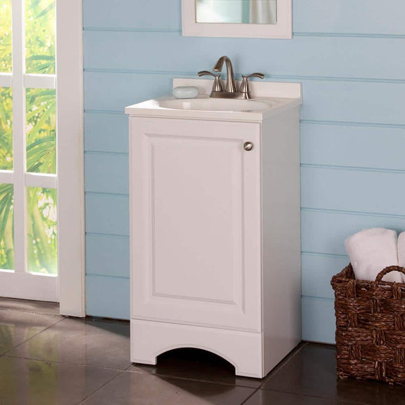 18.63 in. W x 16.63 in. D x 35.00 in. H Bath Vanity in White with Cultured Marble Vanity Top in White with White Basin