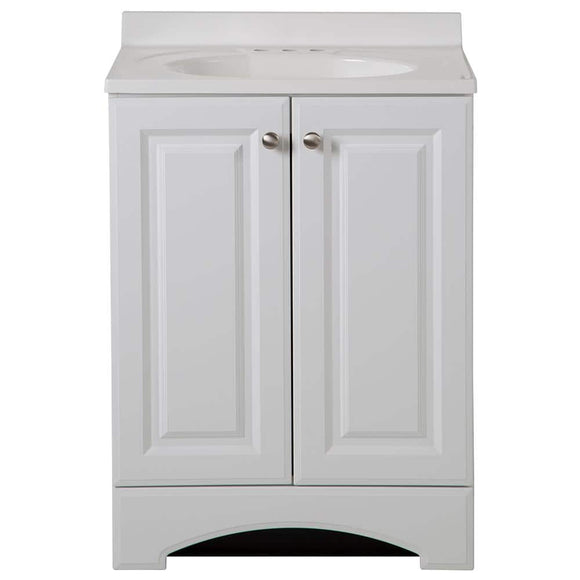 24.50 in. W Bath Vanity in White with Cultured Marble Vanity Top in White with White Basin