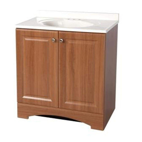 30.50 in. Bath Vanity in Golden Pecan with Cultured Marble Vanity Top in White with White Basin