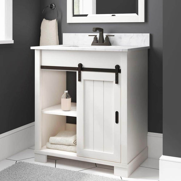 Brindley 30 in. W x 20 in. D x 34.5 in. H Freestanding Bath Vanity in White w/ White Engineered Stone Top