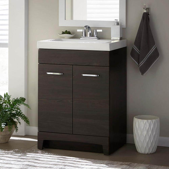 Stancliff 25 in. Single Sink Elm Ember Bath Vanity with White Cultured Marble Top (Assembled)