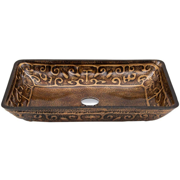 Glass Rectangular Vessel Bathroom Sink in Golden Greek