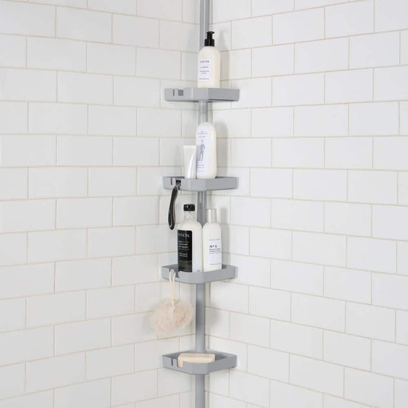 4 Tier Tension Corner Shower Organizer Caddy in Grey