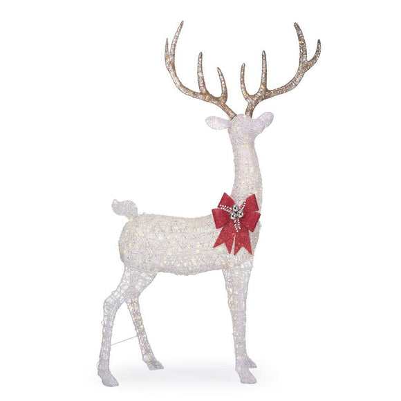 8.5 ft Polar Wishes Giant White Deer with Bow Outdoor Yard Decoration with 320 LED Lights