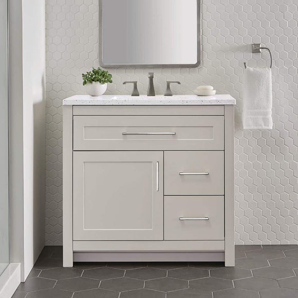 Clady 37 in. Single Sink Gray Bath Vanity with Silver Ash Cultured Marble Top (Assembled)