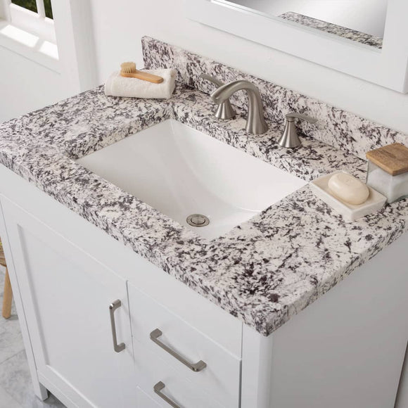 37 in. W x 22 in. D Cultured Marble White Rectangular Single Sink Vanity Top in Bianco Antico