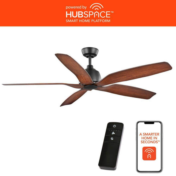 60 in. Sirrine Indoor/Outdoor Matte Black Smart Ceiling Fan with Remote Control Powered by Hubspace