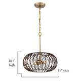 Kala 60-Watt 3-Light Brushed Gold Pendant with Makamae Painted Shade