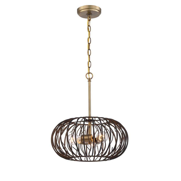 Kala 60-Watt 3-Light Brushed Gold Pendant with Makamae Painted Shade