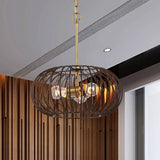 Kala 60-Watt 3-Light Brushed Gold Pendant with Makamae Painted Shade