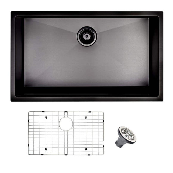 Matte Black 18-Gauge Stainless Steel 32 in. Single Bowl Undermount Kitchen Sink with Bottom Grid