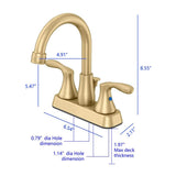 Deveral 4 in. Centerset 2-Handle High-Arc Bathroom Faucet in Matte Gold