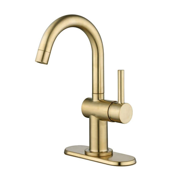 Dorind Single Hole Single-Handle Deck Mount High-Arc Bathroom Faucet in Matte Gold