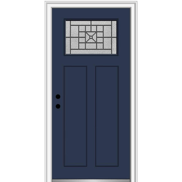 36 in. x 80 in. Courtyard Right-Hand 1-Lite Decorative Craftsman 2-Panel Painted Fiberglass Smooth Prehung Front Door