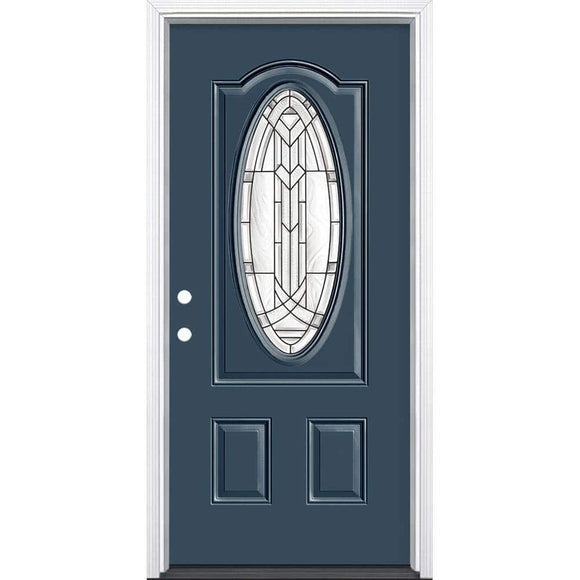 36 in. x 80 in. Chatham 3/4 Oval-Lite Right-Hand Inswing Painted Steel Prehung Front Exterior Door with Brickmold