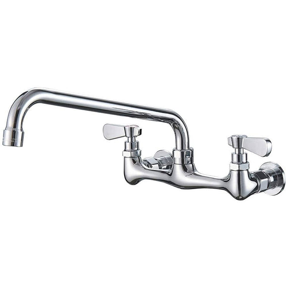 2-Handle Wall Mount Kitchen Faucet With 12 Inch Swivel Spout 8