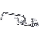 2-Handle Wall Mount Kitchen Faucet With 12 Inch Swivel Spout 8" Center In Polished Chrome