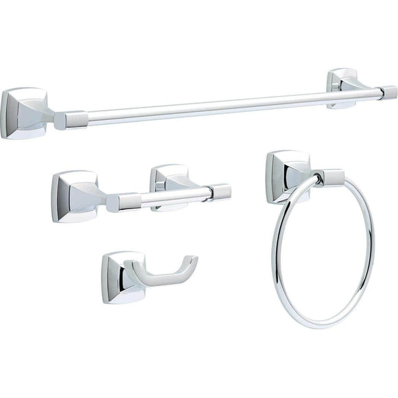 Portwood 4-Piece Bath Hardware Set with 24 in. Towel Bar, Toilet Paper Holder, Towel Ring, Towel Hook in Polished Chrome