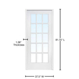 36 in. x 80 in. Left Handed Primed Composite Clear Glass 15 Lite True Divided Single Prehung Interior Door