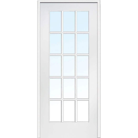 36 in. x 80 in. Left Handed Primed Composite Clear Glass 15 Lite True Divided Single Prehung Interior Door