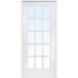 36 in. x 80 in. Left Handed Primed Composite Clear Glass 15 Lite True Divided Single Prehung Interior Door