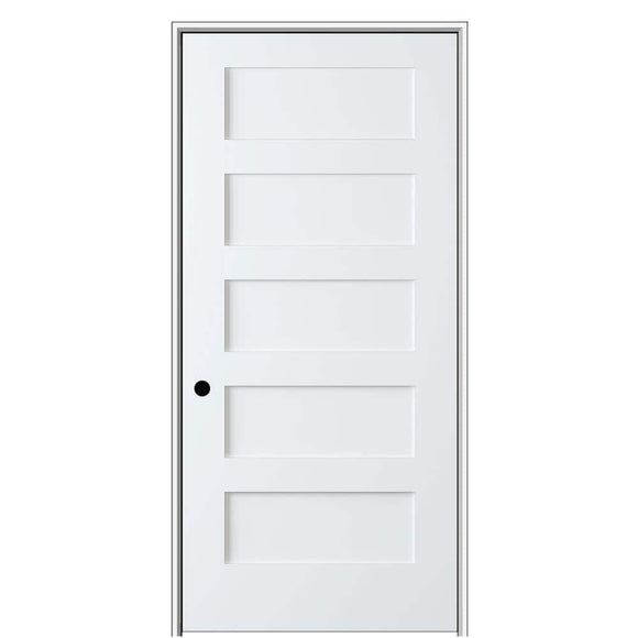 Shaker Flat Panel 24 in. x 80 in. Right Hand Solid Core Primed HDF Single Pre-Hung Interior Door with 6-9/16 in. Jamb